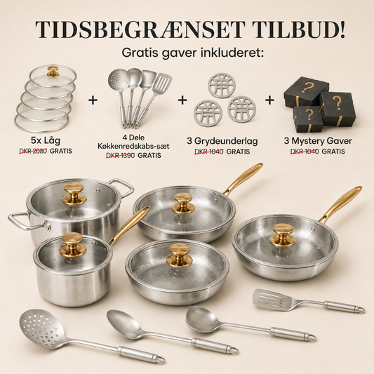 FORÅRSSALG EKSKLUSIVT | Komplet klassisk titanium kogesæt (20 dele)